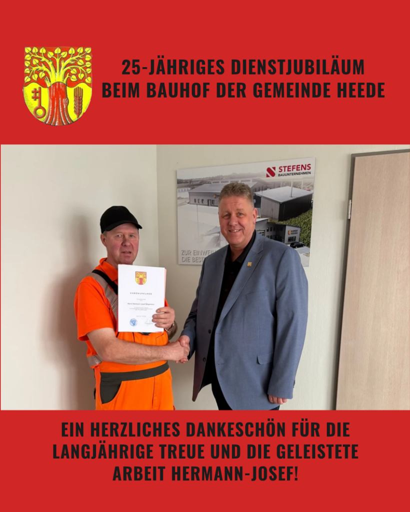 25-jähriges Dienstjubiläum beim Bauhof der Gemeinde Heede