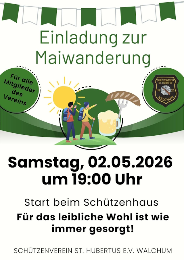 Schützenverein Walchum: Einladung zur Maiwanderung am 2. Mai.