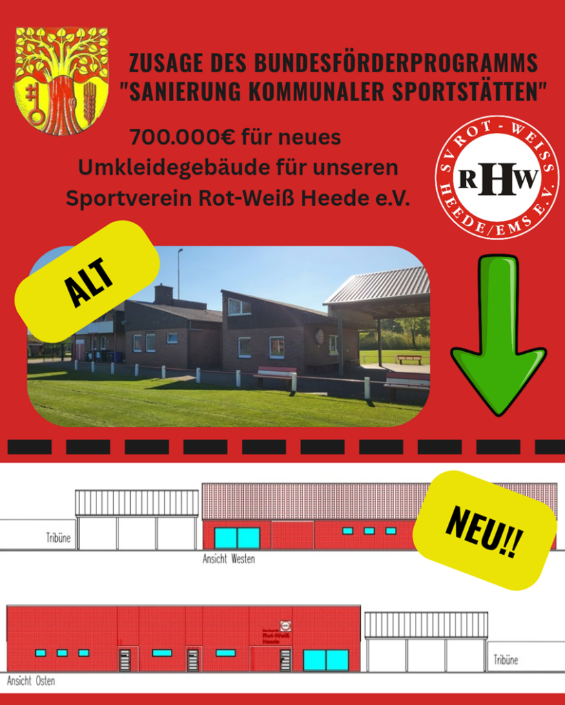 700.000 Euro Förderung: Neubau Umkleidegebäude SV RW Heede beschlossen