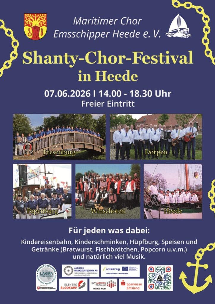 Heute, 07.06.2026: Shanty-Chor-Festival von 14:00 Uhr bis 18:30 Uhr auf dem Heeder Schützenplatz