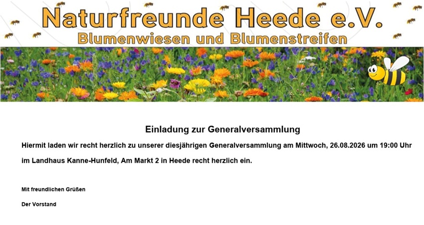 Einladung zur Generalversammlung der Naturfreunde Heede e.V.