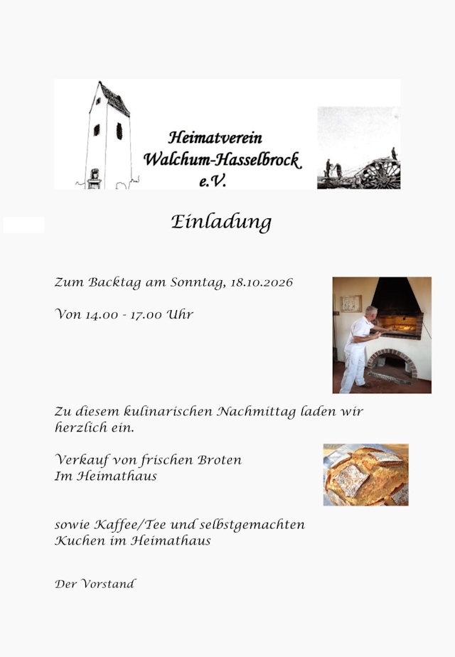 Heimatverein: Backtag am 18.10.26